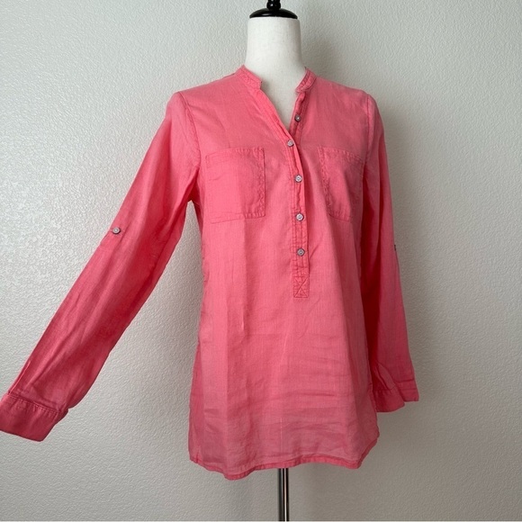 Old Navy Linen Blend Pink Long Sleeves Popover Top, Sz Small - Picture 2 of 12